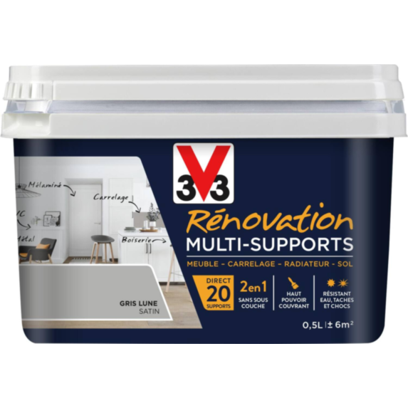 Peinture Rénovation Multisupport gris lune satin 0,5L - V33