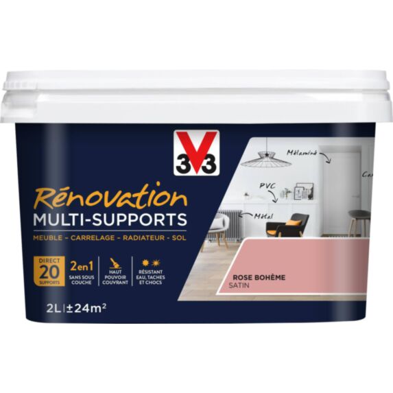 Peinture rénovation multisupport 2L rose bohème V33