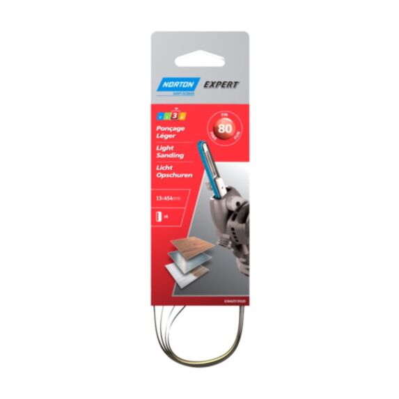 Bande ponçage sur ponceuses portatives Grain 80 13x454mm - NORTON