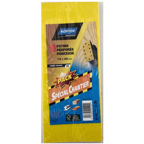 Pack chantier 10 patins ovales Ponceuse 115x280mm Grain 40 - NORTON