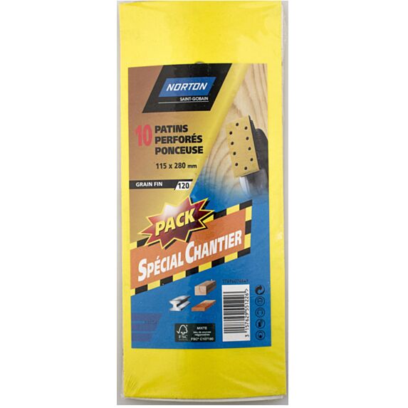 Pack chantier 10 patins ovales Ponceuse 115x280mm Grain 120 - NORTON