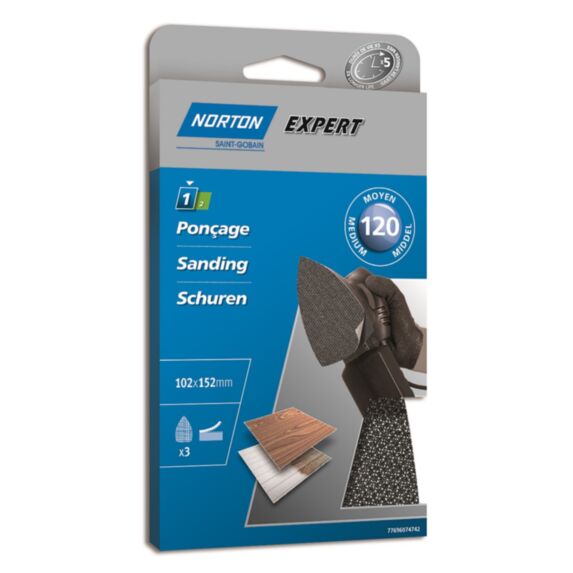 Patins anti-encrassants multi ponceuse 102x152mm Grain 120 - NORTON