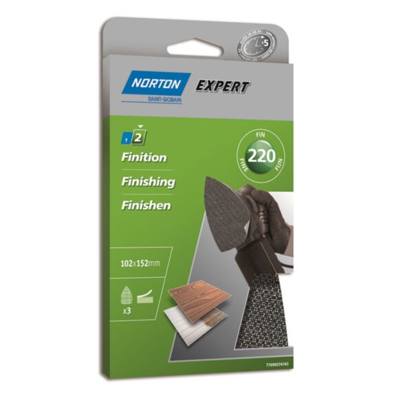 Patins anti-encrassants multi ponceuse 102x152mm Grain 220 -NORTON