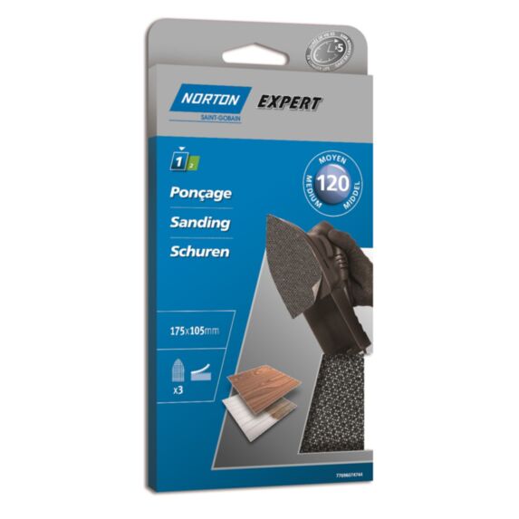 Patins anti-encrassants multi ponceuse 105x175mm Grain 120 - NORTON