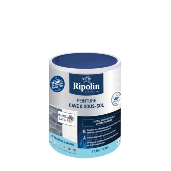 Peinture Cave Et Sous-Sol Blanc Satin 0,75L  - RIPOLIN