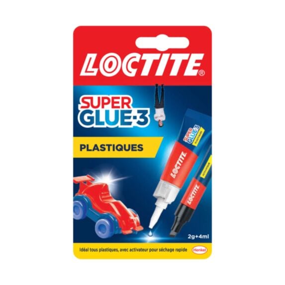 Colle Super Glue-3 Spécial Plastiques 2gr + stylo activateur 4ml - LOCTITE
