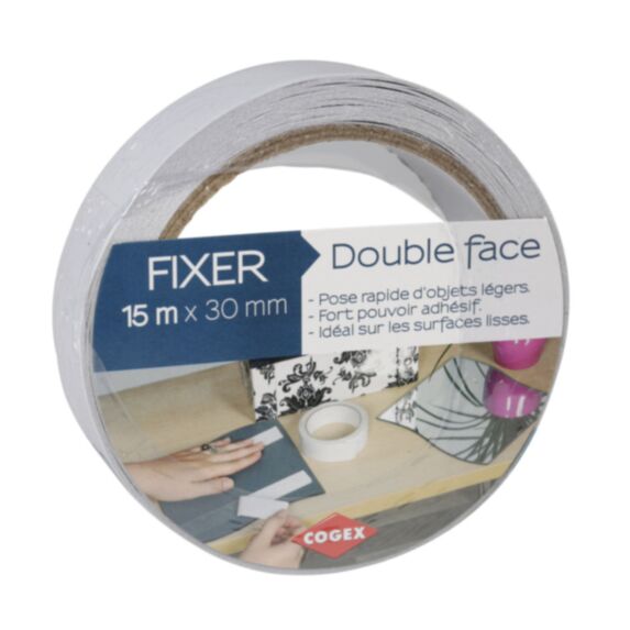 Ruban adhésif double face 15mx30mm blanc - COGEX