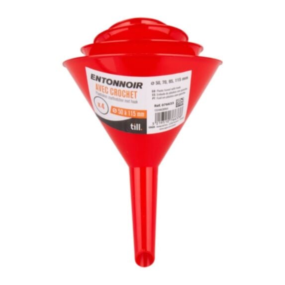 Entonnoir plastique 4 pièces Ø50,70,95,115mm avec crochet rouge - CAVATORTA