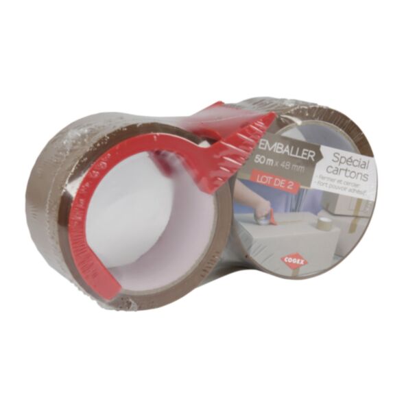 2 rubans adhésifs Havane 50mx48mm avec dévidoir - COGEX