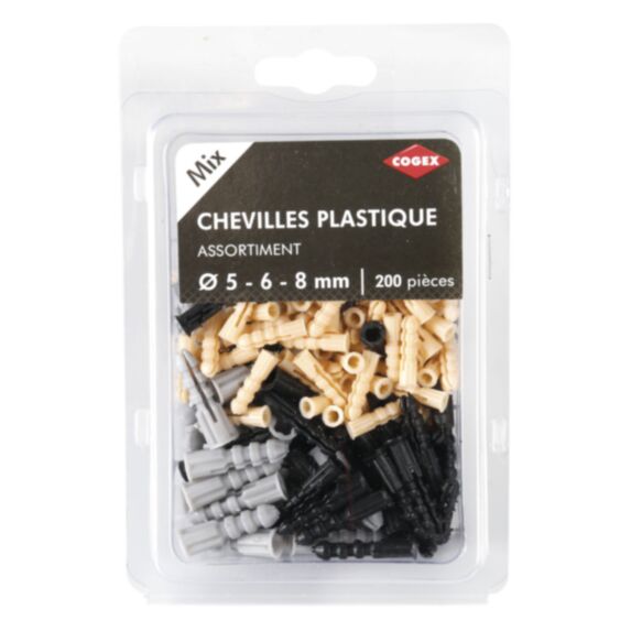 Cheville plastique assortiment Ø5-6-8mm 200 pièces - COGEX