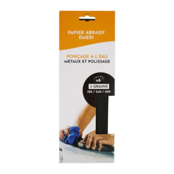 6 papiers abrasifs émeri 280x95mm 3 grains métaux - COGEX