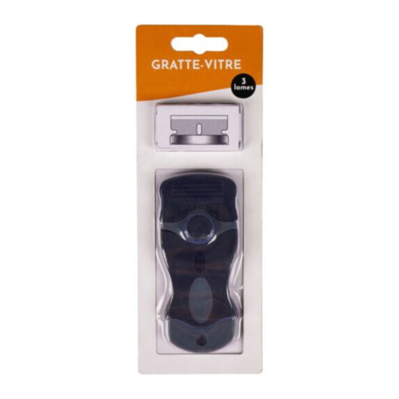 Gratte-vitre plastique lame rétractable + 3 lames