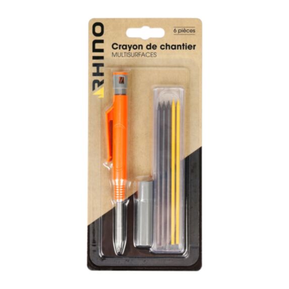 Crayon de chantier multisurfaces + mines 6 pièces