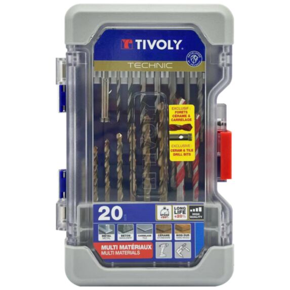 Coffret 19 forets bois/métaux/béton/diamant/carrelage - TIVOLY