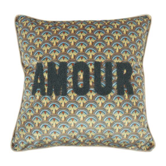 Coussin Amour bleu/jaune 45x45cm - OSTARIA