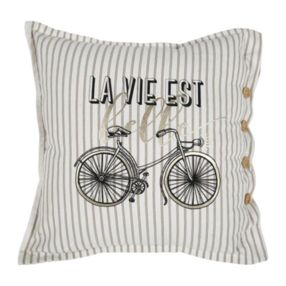 Coussin décoratif Vélo 45x45cm blanc rayé - OSTARIA