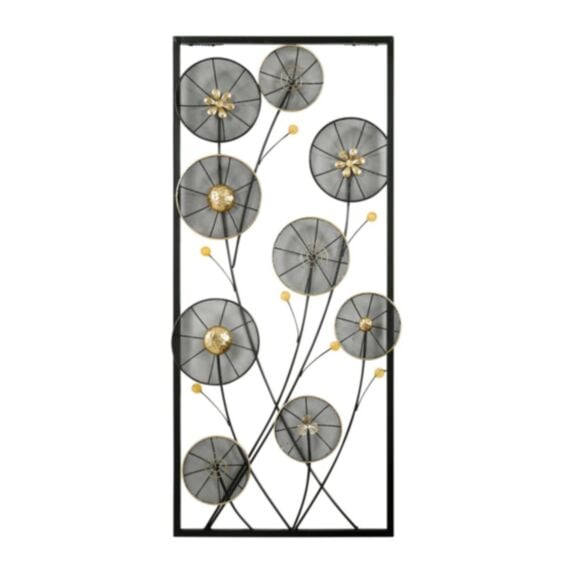 Décoration murale Fleurs noires 32,5 x 72,5 cm métal noir/doré - OSTARIA