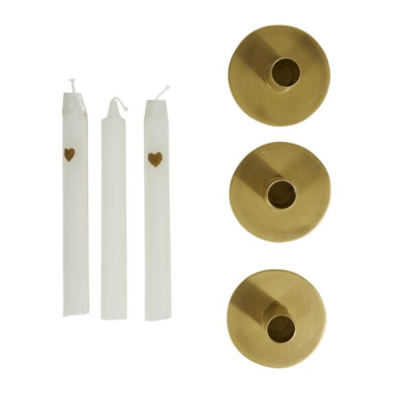 Set bougies + bougeoirs Cire Doré H,22x7,7cm Blanc - OSTARIA