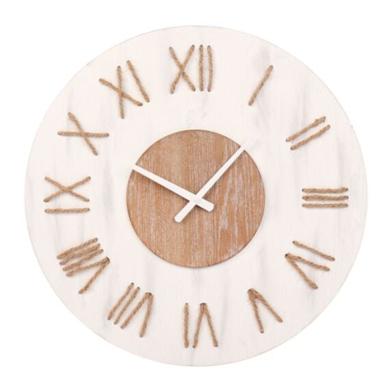 Horloge MDF Littoral Corde Ø50cm Blanche Marron - OSTARIA