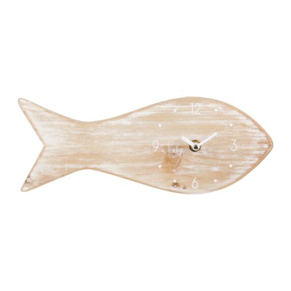 Horloge Fish 30 x 11,5 cm bois blanchi - OSTARIA