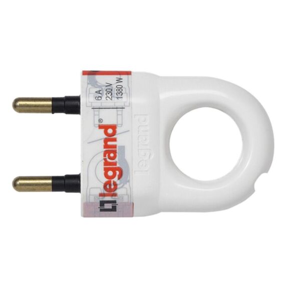 Fiche plastique 2P 6A avec anneau d'extraction blanc - LEGRAND
