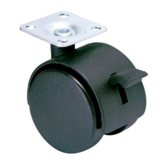 Roulette pivotante à platine polypropylène noir avec frein Ø50mm charge 40kg - CIME
