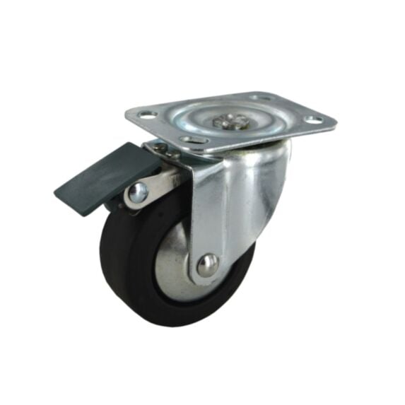 Roulette pivotante à platine avec frein caoutchouc noir Ø50mm charge 50kg - CIME