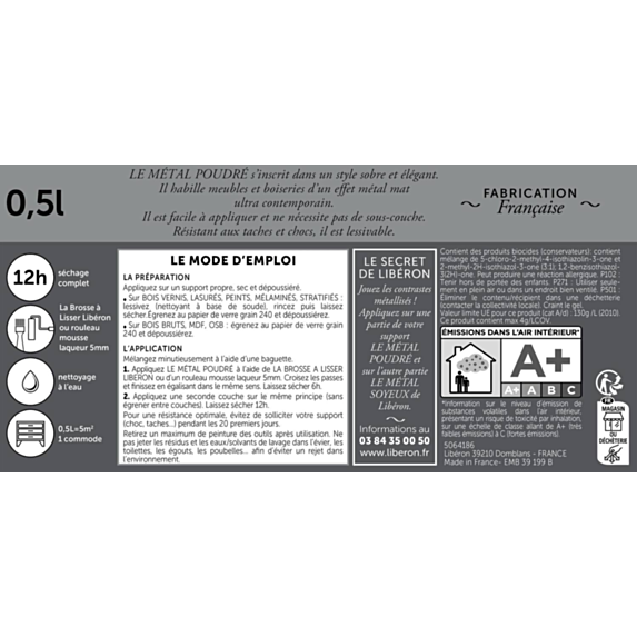 Peinture meubles et objets Métal Poudré 0,5L argent fumé mat - LIBERON