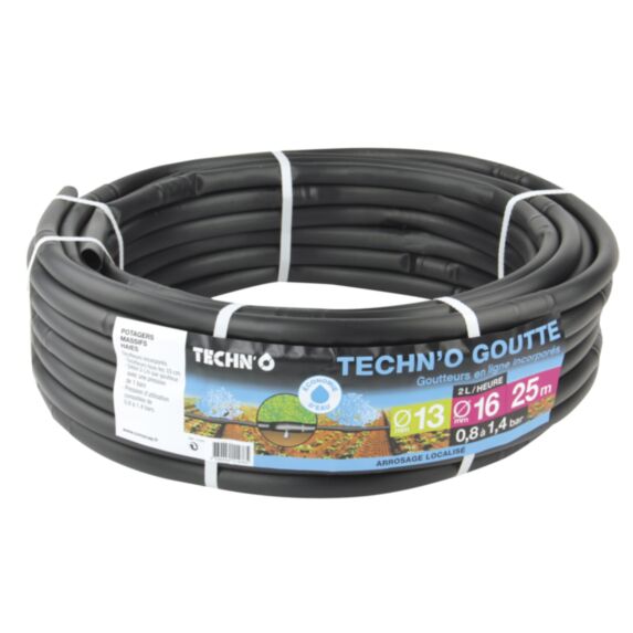 Tuyau goutteurs en ligne noir goutte D13x16mm goutteurs 2 l/h 25 m - FITT
