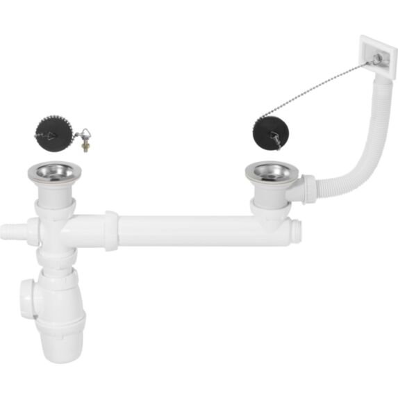 Ensemble complet pour évier 2 bacs Ø50 mm + trop-plein - WIRQUIN