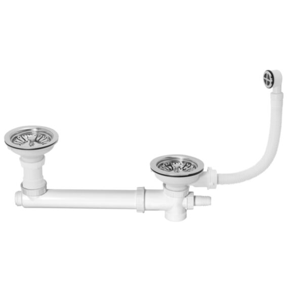 Ensemble complet pour évier 2 bacs Ø90 mm + trop-plein - WIRQUIN
