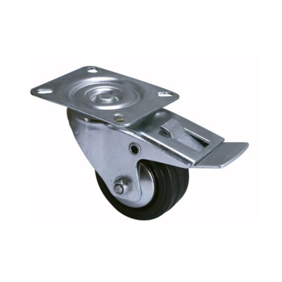 Roulette standard de manutention à platine pivotante à frein caoutchouc Ø80mm - Charge supportée 70 kg - CIME