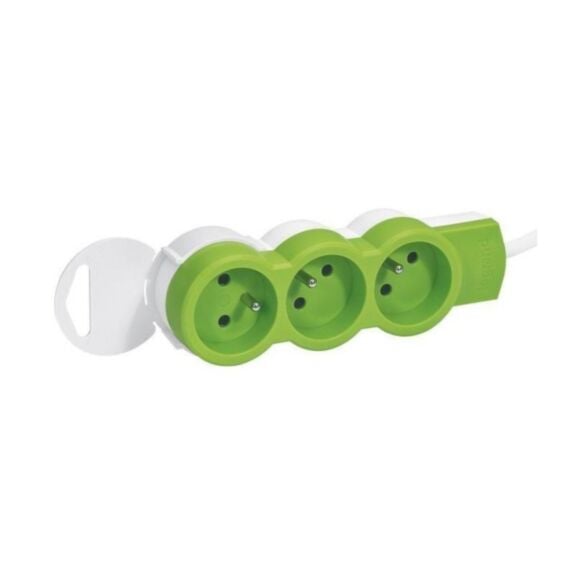 Multiprise 2P+T 10/16A 3 prises 1,5 m blanc/vert - LEGRAND