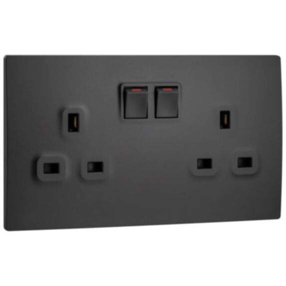 Prise de courant 2G 13A avec interrupteur et 2 ports USB Mallia noir - LEGRAND