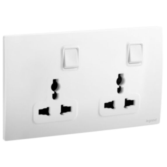 2G multistd switched socket Mallia blanc - LEGRAND