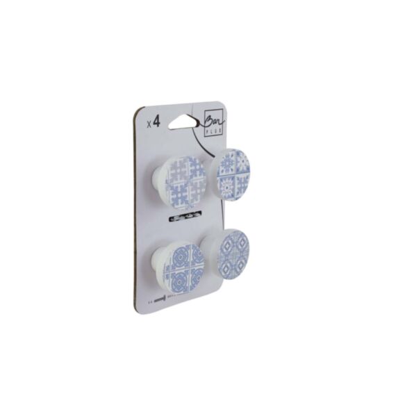 Set de 4 boutons de meuble Carreaux bleus bois - BAR PLUS