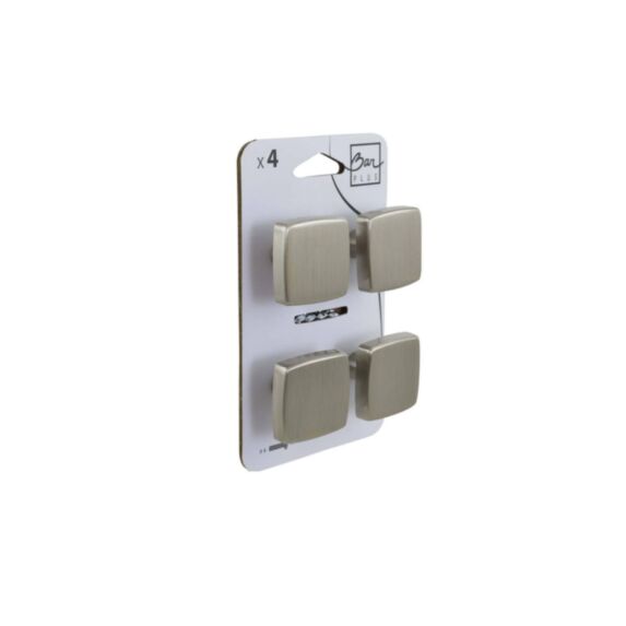 Set de 4 boutons de meuble carré acier brossé - BAR PLUS