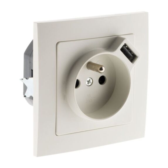 Prise 2p+t 16a encastrable equipee d'une prise usb 2,1a