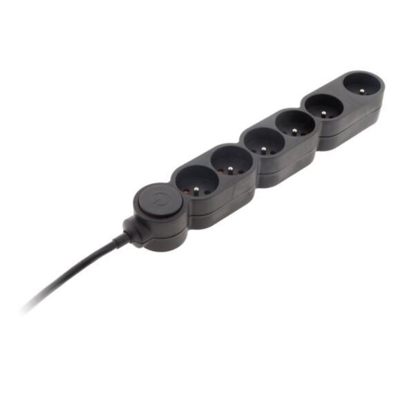 Multiprise 6 prises Home 16a 2P+T + interrupteur noir cable ho5vvf 3g1 1,5m avec fiche extraplate - INOTECH