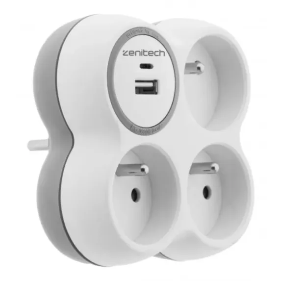 Bloc 16A 4 prises avec chargeur USB A+C blanc - ZENITECH