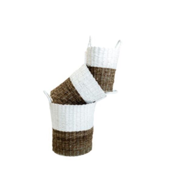 Panier tressé blanc/naturel Ø28 x H33/42cm - KB8