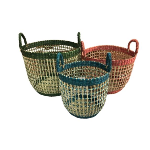 Panier tressé jonc de mer coloré Ø30/19 x H25/35cm - KB8