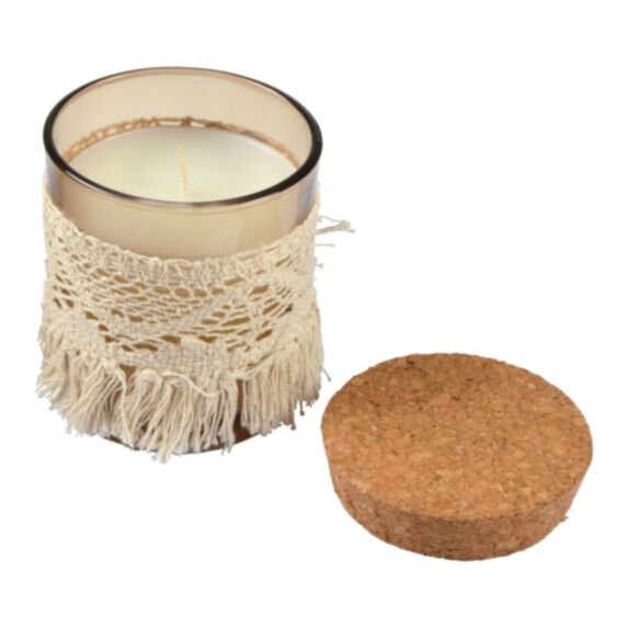 Bougie verrine macramé couvercle liège Ø9 x 10 cm Romance florale - HOMEA