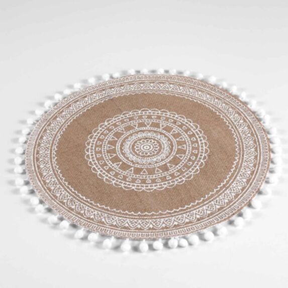 Set de table Renata 38cm jute imprimé pompons blanc - DOUCEUR D'INTERIEUR