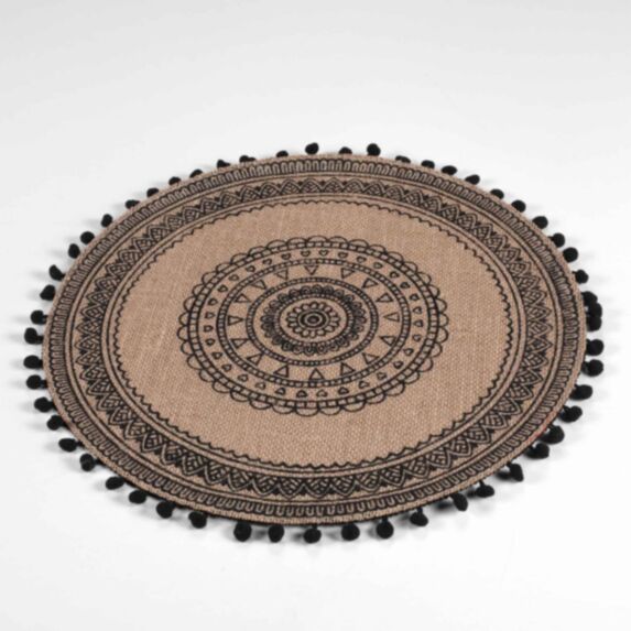 Set de table Renata 38cm jute imprimé pompons noir - DOUCEUR D'INTERIEUR