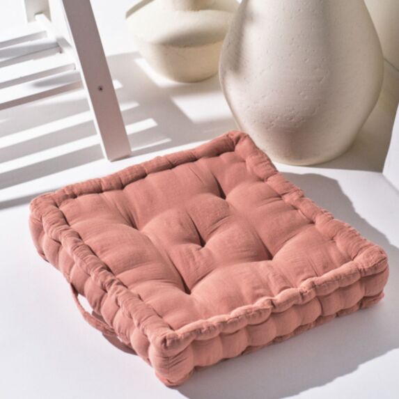 Coussin de sol Romantik 40 x 40 x 10 cm gaze de coton rose - TODAY