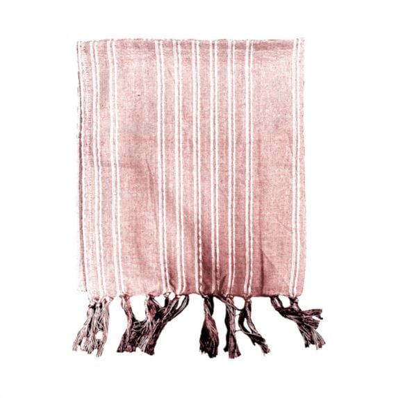 Fouta Romantik 100 x 190 cm gaze de coton rose/blanc - TODAY