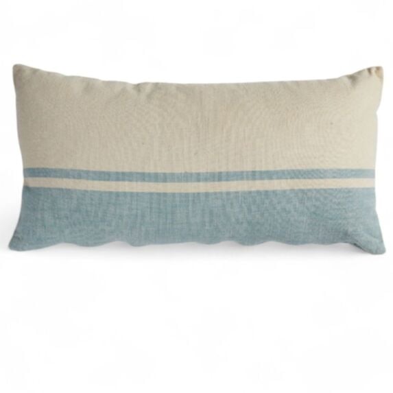 Coussin Sea Side 30 x 60 cm coton lavé écru/bleu - MAISON LEFEBVRE