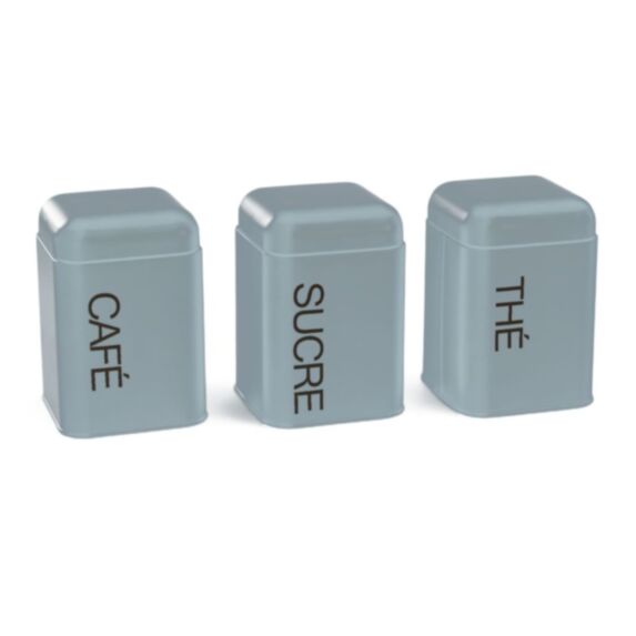 Set de 3 boîtes thé café sucre métal bleu - UTILITY
