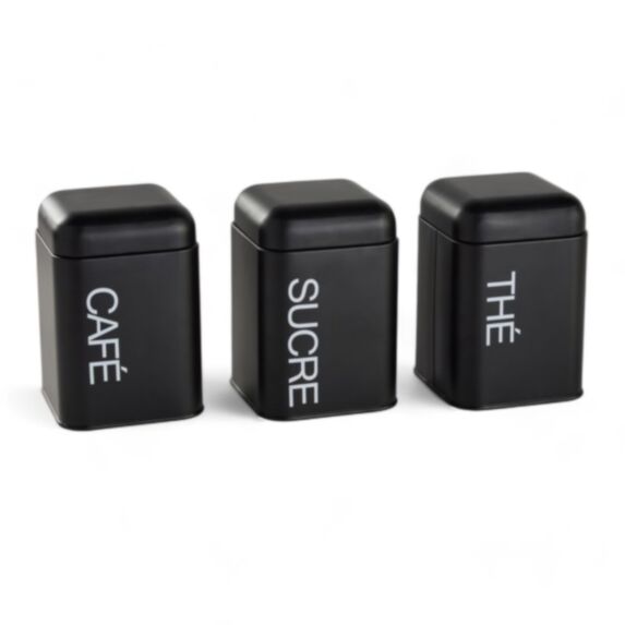 Set de 3 boîtes thé café sucre métal noire - UTILITY